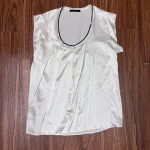 PINKO Ivory Silk Blend Luxury Italy Blouse Scoop Neck Sleeveless Designer SZ: 4a